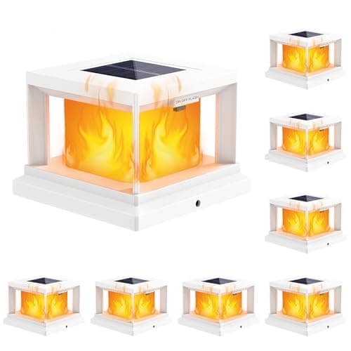 Brightever 4x4 Post Solar Lights with Flickering Flame, Solar Flame Post Cap Lights Outdoor for 3.5x3.5 4x4 Wooden/Vinyl Post, White Fence Post Solar Lights for Garden Patio Porch, 8-Pack - Image 1