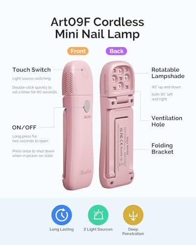 MelodySusie Cordless UV Nail Lamp with Fold-Out Stand,P-Art09F Foldable UV Light with 2-in-1 Lighting & Curing Function, Rechargeable, Flash Cures All Soft Gels Especially Half-Cured, Base & Top Coat - Thumbnail 5