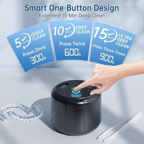 45kHz Ultrasonic Retainer Cleaner Machine, Dental Cleaning Pod with Digital Timer for Denture, Mouth Guard, Invisalign, Aligner, Night Guard, Braces, Toothbrush, Jewelry, 200ML Tank (Black) - Thumbnail 2
