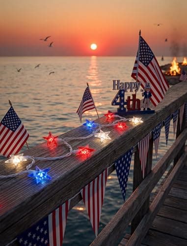 35 LED Patriotic Star String Lights, 13.6FT 4th of July Red White and Blue String Light with LED Mini Bulbs, Waterproof Connectable Independence Day Lights for Home Patio Garden Yard Memorial Day - Thumbnail 6
