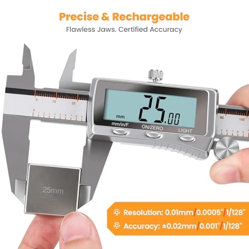 HARDELL Digital Caliper, Rechargeable Caliper Measuring Tool with Backlight LCD Screen, All Metal Calipers, Auto-Off Digital Micrometer, Inch/MM/Fraction for Household/3D-Printing-Rechargeable 6 Inch - Thumbnail 4