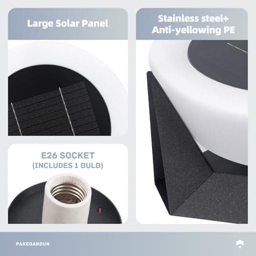PAKEDANDUN 11" Solar Post Lights, IP54 Waterproof Solar Pillar Lights Outdoor, Dusk to Dawn Outdoor Lamp Post Light, Stainless Steel Column Lighting for Posts Outside Deck Patio Garden E26 Bulb - Thumbnail 2