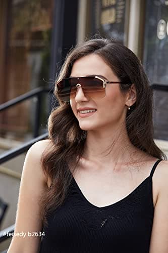 FEISEDY Classic Siamese One Piece Oversized Sunglasses Nice Rimless Stylish Retro Design for Women Men B2634 - Thumbnail 3
