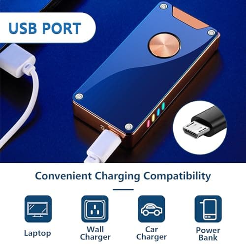 RSBYE Electric Lighter,Dual Arc Plasma Lighter with LED Battery Indicator, Rechargeable Windproof Flameless Electric Lighters with Gift Box(Blue) - Thumbnail 5