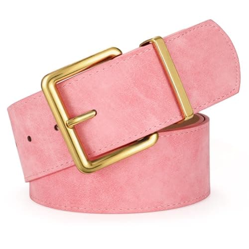 XZQTIVE Women Wide Chunky Belt for Dresses Fashion Thick Suede Belt with Gold Buckle, Pink(Fit Waist Size 33"-39") - Image 1