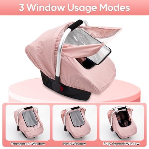 Baby Car Seat Cover, Waterproof Carseat Cover with EVA Transparent Window, Universal Car Seat Rain Cover with Storage Bag, Breathable Baby Carrier Cover for Cold Weather - Thumbnail 3