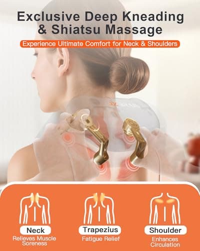 JZBRAIN Cordless Shiatsu Neck and Shoulder Massager with Heat & Kneading - Thumbnail 2