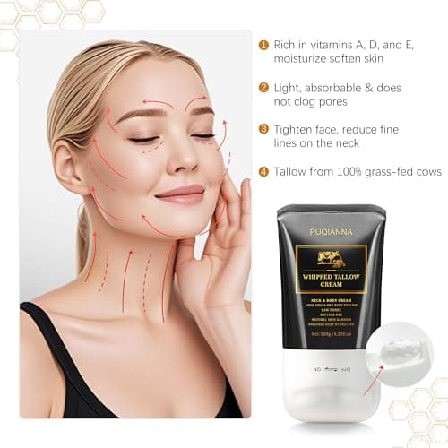 PUQIANNA Beef Tallow for Skin Cream - Whipped Tallow for Face & Body & Organic Face Moisturizer, with Grass-Fed Tallow & Raw Honey to Soothe, Lift & Nourish Dry Skin - Thumbnail 5