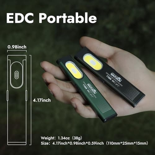 WARSUN T7 Flat Rechargeable Flashlight, Slim Pocket LED EDC Light with Clip and Magnetic Base, Small Thin Handheld Flashlight for Night Walking, Emergency, Car Repair, USB C Charging - Thumbnail 2