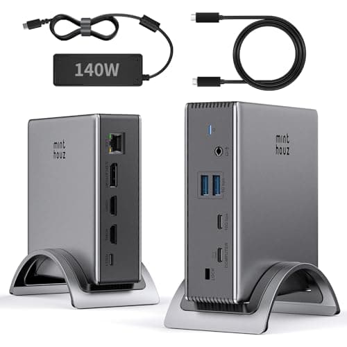 Minthouz USB-C Docking Station, PD3. 1 Docking Station, 3 Monitors with 4K@144Hz, 2×HDMI + DP, 140W PD Charge, USB-C 10Gbps, 2×USB-A 5Gbps, Gigabit Ethernet, Audio/Mic, for Chrome OS & Windows - Image 1