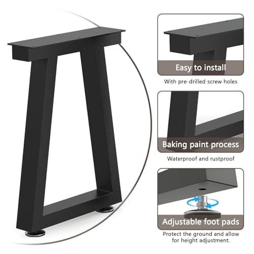 SNYXXOZ 16 Inch Coffee Table Legs Heavy Duty Square Metal Desk Legs, Workbench Dining Furniture Feets, Bar Height Table Legs,Adjustable Feet Pads Screws,1000 LBS, Black, Set of 2,Trapezoid - Thumbnail 2