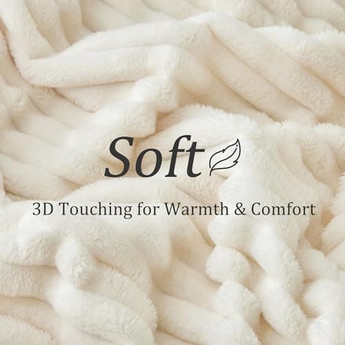 BEDELITE Twin Blanket for Couch & Bed, 300GSM Soft & Warm Fleece Blanket, Decorative and Giftable Striped Cream White Blankets for Women, Men, 60"x80" - Thumbnail 5