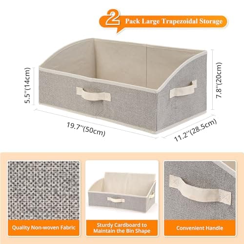Jumpress 2 Pack Dog Toy Basket, Collapsible Cat Dog Toy Bin with Handles, Fabric Trapezoid Dog Toy Box Storage for Pet Dog Toys,Blankets,Clothes and Accessories (Ecru) - Thumbnail 2