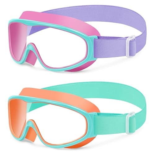 Vvinca Kids Swim Goggles with Comfort Fabric Strap 2 Pack, Wide View Anti-Fog/UV No Leak Swimming Goggles for Kids 3-14 Boys Girls Toddler