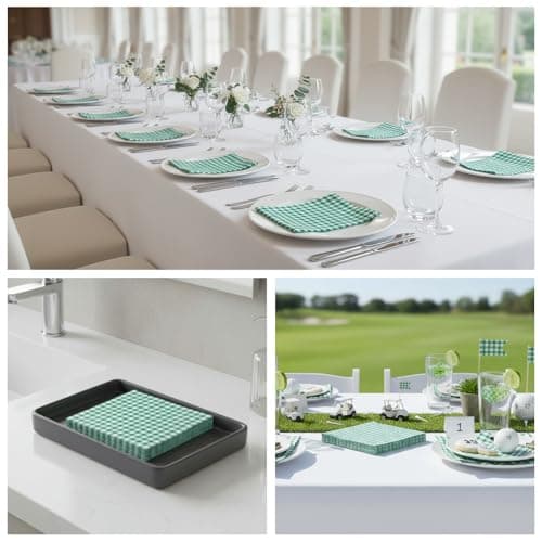 NatNarr 80 Pcs Gingham Napkins, 6.5X6.5 Inch St Patricks Day Napkins Disposable Green and White Checkered Napkin for St Patrick's Day, Golf Party, Picnic - Thumbnail 5