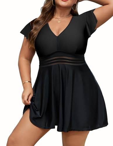 Arolina Womens Tankini Bathing Suits Modest Swimsuits Full Coverage Bathing Suit Curvy Swim Dress with Shorts Small Black - Image 1