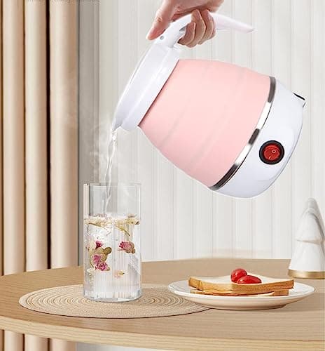 Foldable Electric Kettle, Upgraded Food Grade Silicone,600W 600ML Flash Heat Small Portable Travel Electric Kettle,110V US Plug (Sakura Pink) - Thumbnail 5