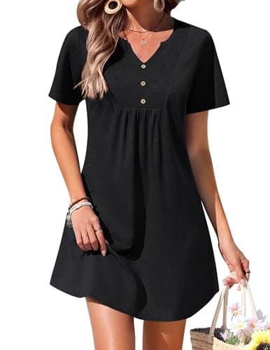 Ekouaer Women's Swimsuit Coverup Short Sleeve Bathing Suit Cover Up V Neck Beach Cover Up Dress Vacation Outfits 2026 (Black, Medium) - Image 1