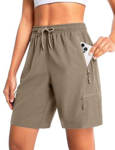 Cyasundent Women's 7" Hiking Cargo Shorts Lightweight Stretch Quick Dry Athletic Golf Summer Bermuda Shorts for Women (Dusty Khaki_S) - Image 1