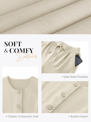 Casly Lamiit Lounge Sets for Women 2 Piece Summer Outfits Casual Sleeveless Vest Wide Leg Pants Set Beach Vacation Old Money Clothes Dark Beige XL - Thumbnail 5