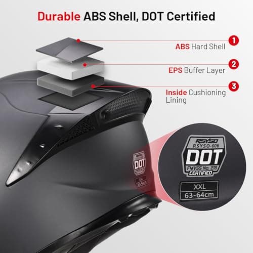 RSYSO Dual Visor Full Face Motorcycle Helmet with LED Tail Light DOT Approved Motorbike Racing Street Bike Helmets for Adult Matte Gray, XL - Thumbnail 3