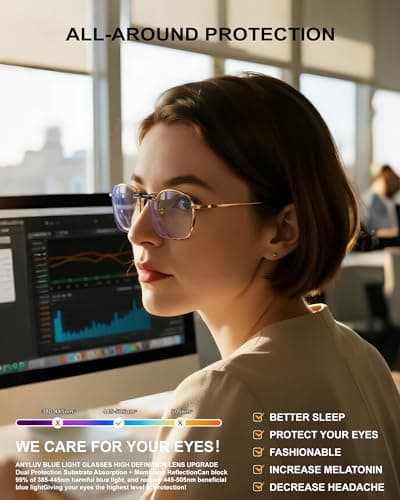 ANYLUV Clip On Blue Light Blocking Glasses Lightweight Rectangle Blue Light Glasses Men for Computer Gaming, Anti Eye Strain - Thumbnail 2