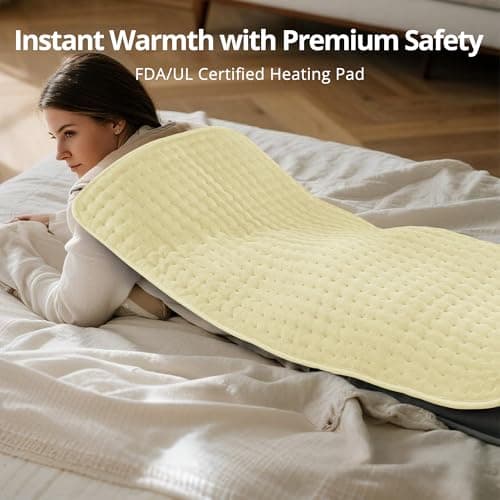 Andola Electric Heating Pad for Back Pain Relief, Extra Large 33" x 17" - 6 Heat Settings for Neck Shoulder Cramp - Moist Heat Therapy - 2h Auto-Off - Machine Washable - Thumbnail 2