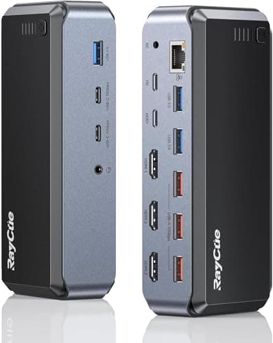 Triple Monitor USB C Docking Station - MacBook Pro Docking Station with Power Adapter for MacBook M1/M2/M3/Windows, HDMI*3, RJ45, 10Gbps USB*5, PD, USB 3.0 * 2