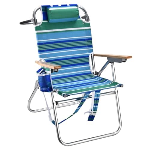 Backpack Beach Chairs for Adults Capacity 300 LBS high 5 Position Beach Chair with Pouch Straps Folding Lightweight Reclining Aluminum Wide Lay Flat Single