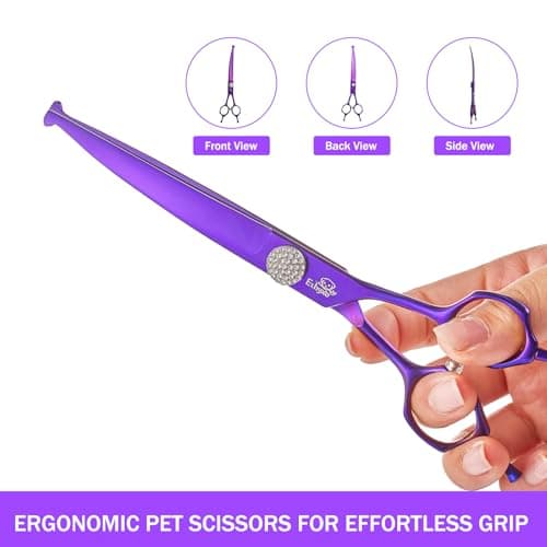 Ethyxe 7 Inch Curved Scissors for Dog Grooming, 440C Stainless Steel Pet Hair Trimming Shears with Safe Round Tips, Professional Downward Curve for Dogs, Cats, and Other Pets - Thumbnail 5