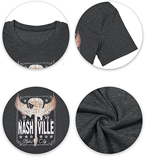 Womens Nashville Shirts Country Music Concert Tshirts Vintage Graphic Short Sleeve Tees for Women Black S - Thumbnail 5