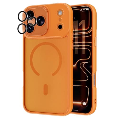 HQXCYX Magnetic for iPhone 17 Pro Case - [Full Camera Protection] [Compatible with MagSafe] [Drop Protection] Translucent Matte Shockproof, Scratch-Resistant&Wireless Charging Phone Cover-Orange - Image 1