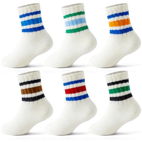 BISOUSOX Toddler Socks with Grips, Seamless Cotton Non-Slip Crew Baby Boy Girl Grippy Socks for 0-5T Walking, Crawling - Image 1