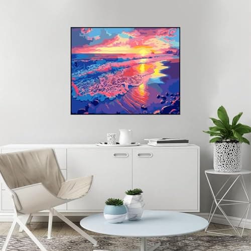 igoodom Paint by Numbers Kit for Adults Beginner – Sunset Lake Adult Paint-by-Number on Canvas, DIY Acrylic Painting Set for Home Decor, 20x16in - Thumbnail 3