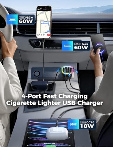 120W for iPhone 17 Pro Max Car Charger, Dual PD 60W & QC 3.0 Cigarette Lighter USB Charger with 60W Type C Cable, Car Charger USB C, Car Accessories for iPhone 17/16 Pro/Air, Galaxy S25, iPad, MacBook - Thumbnail 3