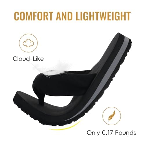 Evshine Women's Flip Flops with Moderate Arch Support, Summer Comfortable Yoga Mat Thong Sandals for Beach, Pool, Travel, Black 42 - Thumbnail 5
