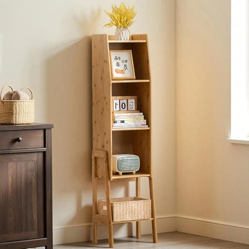 SOBIBO 4 Tier Bamboo Bookcase, Classical Modern Bookshelf, Dispaly Shelves, Bamboo Wood Organizer Book Shelf for Living Room Home Office-Natural, Large - Thumbnail 2