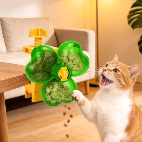 AOFANPET Cat Slow Feeder Puzzle Toy with Clamp Mount, Interactive Clover Treat Dispenser for Small Dogs & Cats, 3 Adjustable Feeding Openings for Dry Food, Enrichment Food Dispenser for Indoor/Outdoor - Image 1