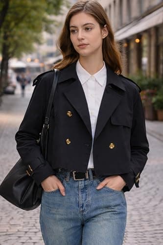 Orolay Cropped Trench Jackets Women's Lightweight Spring Jacket Short Trench Coat Trendy Outfit 2026 - Thumbnail 2