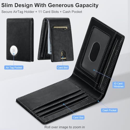 furid Leather Wallet Compatible with Airtag: Slim Air Tag Wallet for Men RFID Blocking, Bifold, Front Pocket, Minimalist Card Holder - Thumbnail 2