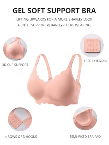 COCOMARTS Jelly Bras for Women No Underwire Scalloped Push Up Wireless Bralettes Seamless Soft Comfort Everyday Tshirt Bra Tea Red 4X-Large - Thumbnail 4