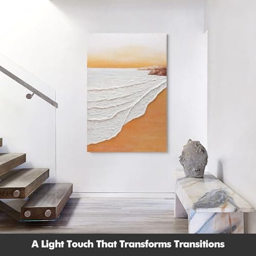 JUHOME Coastal Ocean Sunset Wall Art Hand Painted Textured Canvas 24x36 Abstract Wave Painting for Living Room Bedroom or Entryway Golden Sea Gift Decor Original Artist Designed - Thumbnail 4