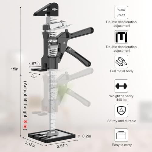 Labor Saving Arm Jack 2 Pack, Load-Bearing 440 lb Multi-Function Height Adjustment Lifting Device, Hand Furniture Lifter Tool, Furniture Jack for Lifting Door Furniture, Wall Tile Positioning - Thumbnail 4