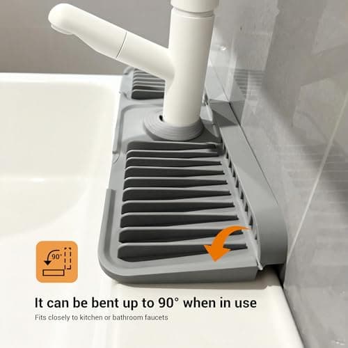 ZJWZLG Faucet Mat for Kitchen Sink, 14"X5.5" Silicone Sink Splash Guard , Snap-On Design & 7°slope Fast Drain, Folding Sink Faucet Mat for Universal Kitchen Bathroom Sink(Grey) - Thumbnail 3