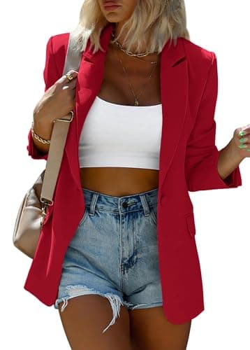 KIRUNDO Womens Blazer 2026 Spring Fall Business Casual Oversized Long Sleeve Button Open Front Suit Jackets Work Clothes(Red, Large)