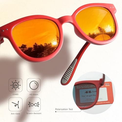 EYEBUDDY Kids Toddler Sunglasses Age 2-4/3-5 Boys Girls Polarized UV Protection Sun Glasses for Age 2-8 (Age 2-8/2-Pack, A7-Kids Sunglasses-Dazzling Red & Yellow) - Thumbnail 3
