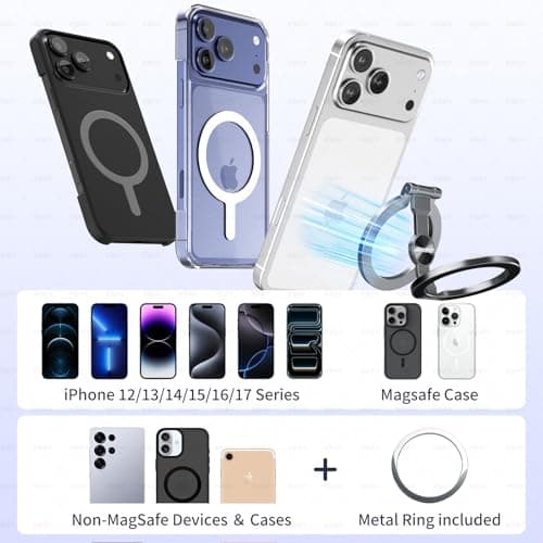 ZBHISHE Magnetic Phone Ring for MagSafe Grip [Phone Holder] [Dual-Sided Magnetic] [Magnet Phone Stand Grip Compatible with Car Mounts] Mag Safe Accessory for iPhone 17/16/15/14/13 Pro Max Plus, Grey - Thumbnail 6