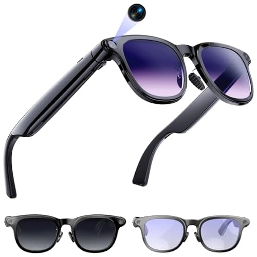 AI Smart Glasses with Camera, 8MP Camera Glasses for Life Vlog Travel Work, 4K Video Recording Sunglasses for Women Men, Real-Time Translation, Voice Assistant, Hands-Free Calls,Open-Ear Audio, 3 Lens