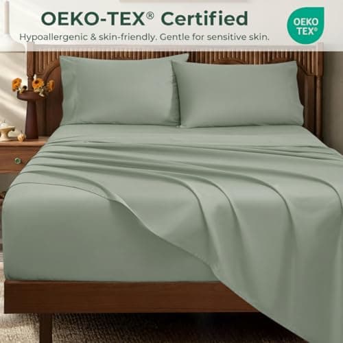 HYPREST 100% Egyptian Cotton Sheets King Size - 18 Inch Deep Pocket King Sheets Sage Green, Luxury Soft & Crisp Bed Sheets Set, Oeko-TEX Certified, Durable Cooling Hotel Bedding, Sage Green - Thumbnail 2