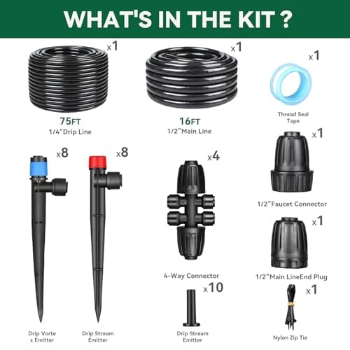 Drip Irrigation System for Garden, 2026-Upgraded Quick Connect Garden Watering Kit All-in-One with 1/2 inch 1/4 inch Irrigation Tubing for Garden, Lawn, Greenhouse, Raised Beds (91FT) - Thumbnail 2